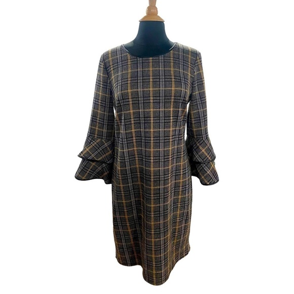 Tacera Dresses & Skirts - Tacera Tan/Black Ruffle Sleeves Dress-size Large